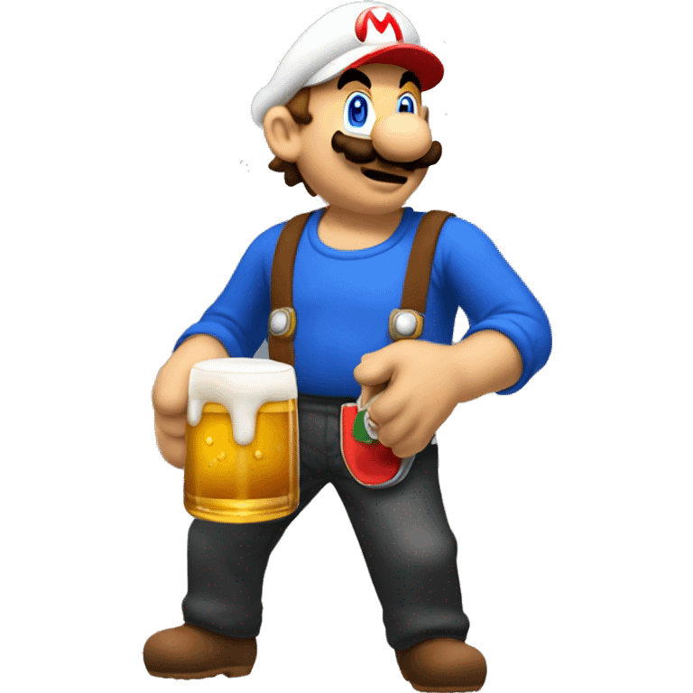 Mario plumber drinking beer with a shirt that says “HOPE” emoji