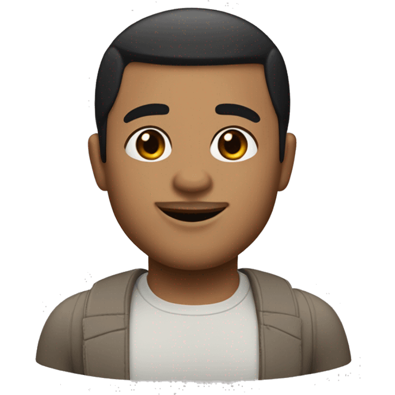 Create a man memoji with an oval face, slightly tanned skin, short black buzz cut hair, thick black eyebrows, medium-sized almond-shaped dark eyes, a straight well-proportioned nose, and moderately thick smiling lips. emoji