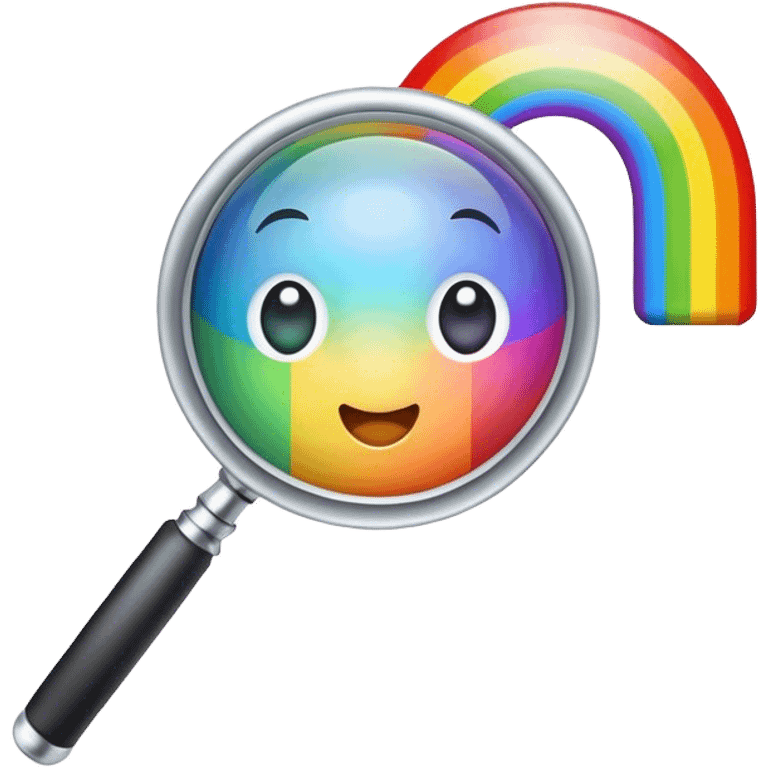 A rainbow holds a magnifier emoji