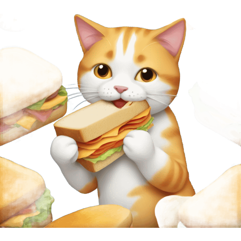 Orange and white cat eating a sandwich  emoji