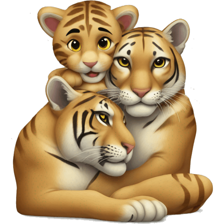 A puma and a tiger cuddling  emoji