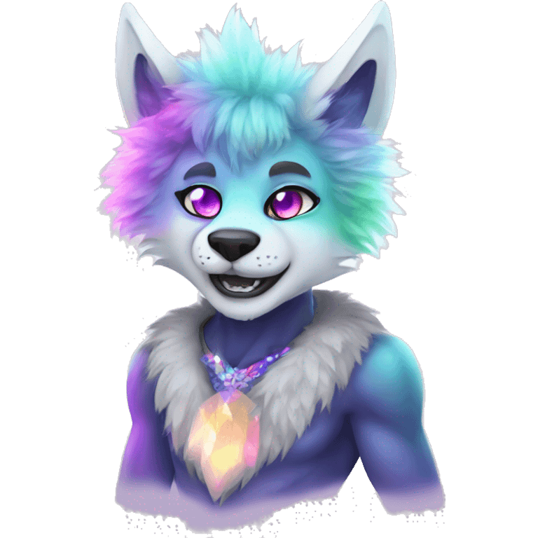 Furry, sparkle, iridescent, colorful, pastel, edgy, cool, beautiful, divine, animal, anthro, full body, fursona, protogen emoji