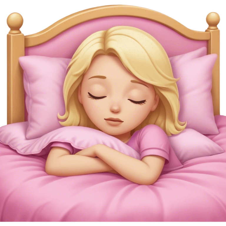 blonde girl asleep in pink bed emoji