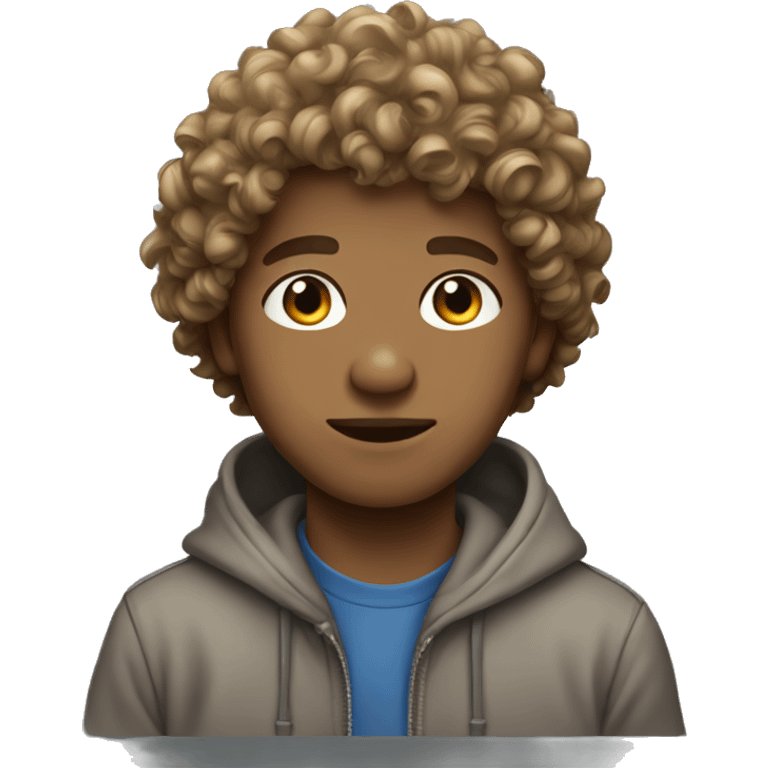 Curly light brown Hair boy with hoodie emoji