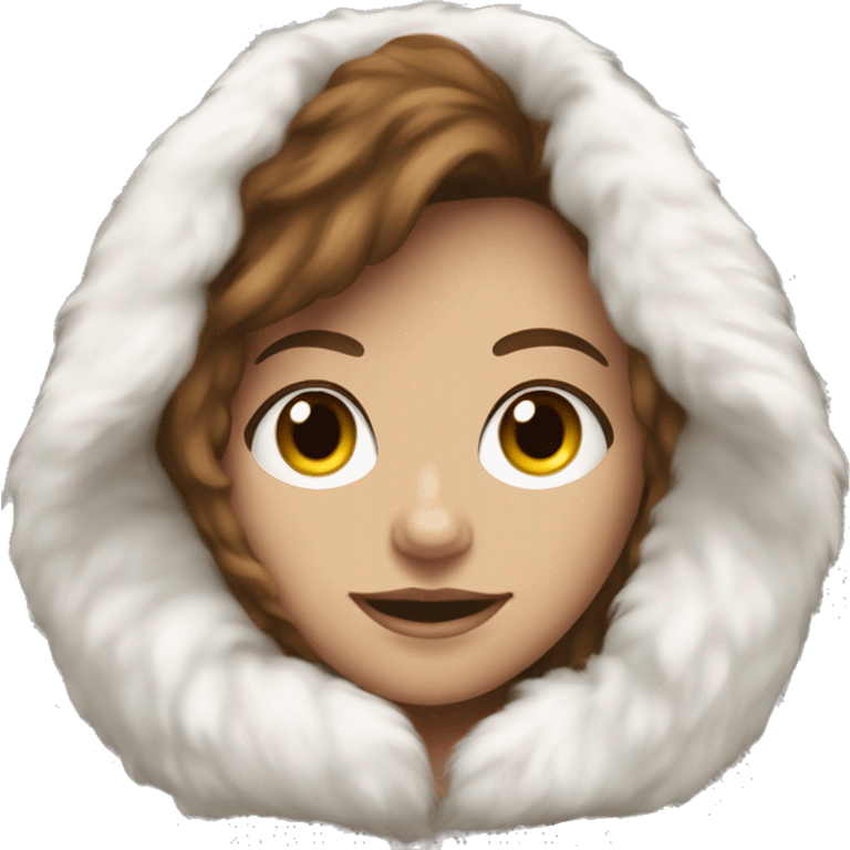 Oversized white fluffy hoodie on a brown haired white girl  emoji