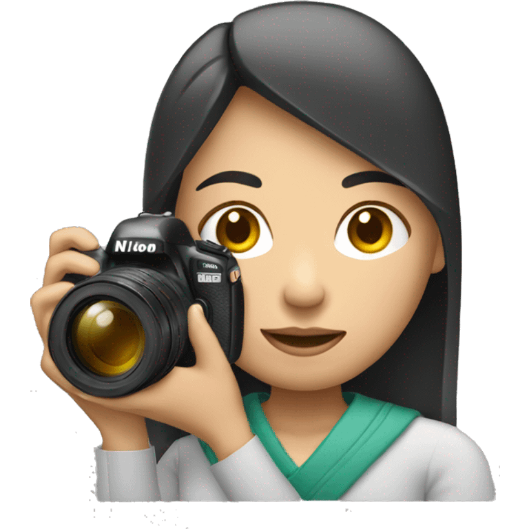 asian woman holding a nikon camera emoji