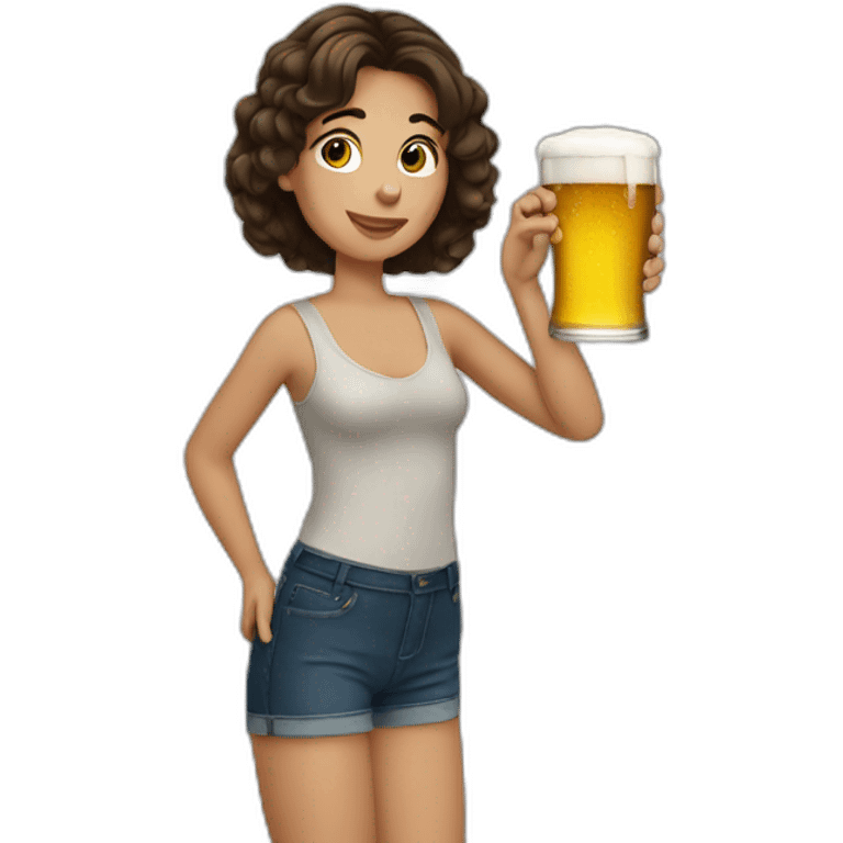 Brunnette drinking beer emoji