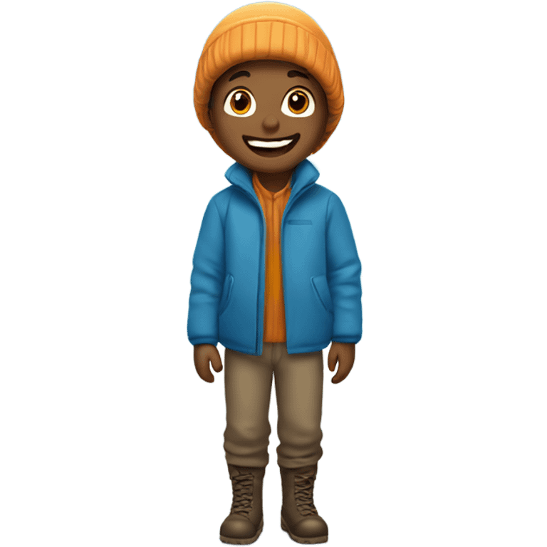 cheerful boy in snowy landscape emoji