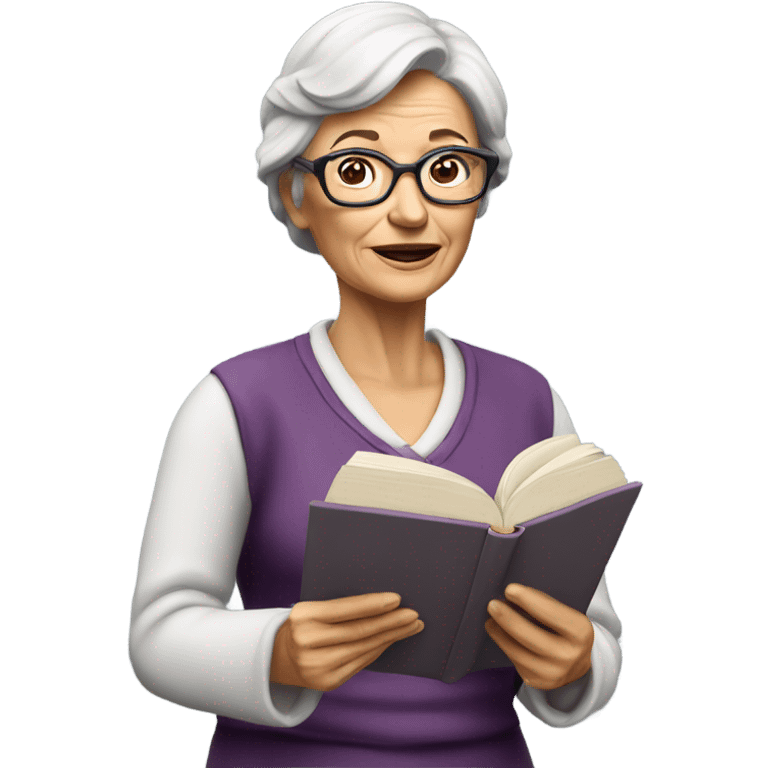 3d hyper realistic senior woman reading  emoji