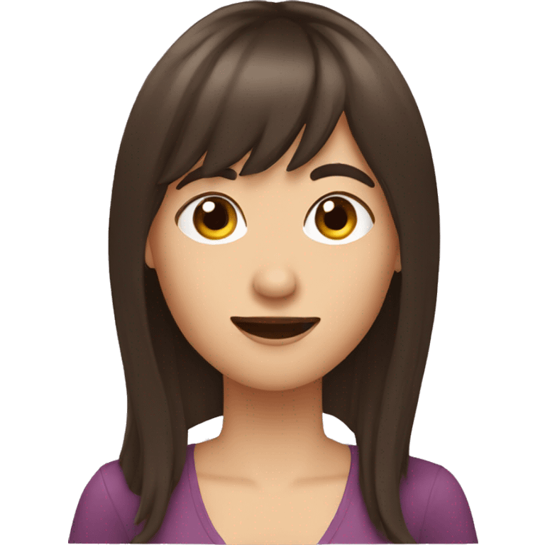 brunette woman with bangs and long hair waving and moustache emoji