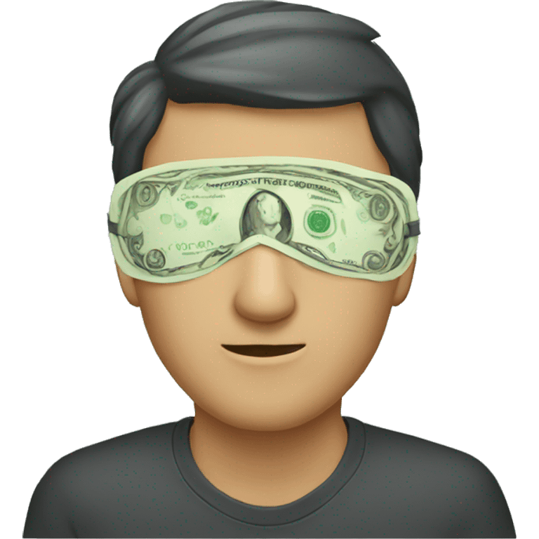 man wearing eye mask made of money emoji