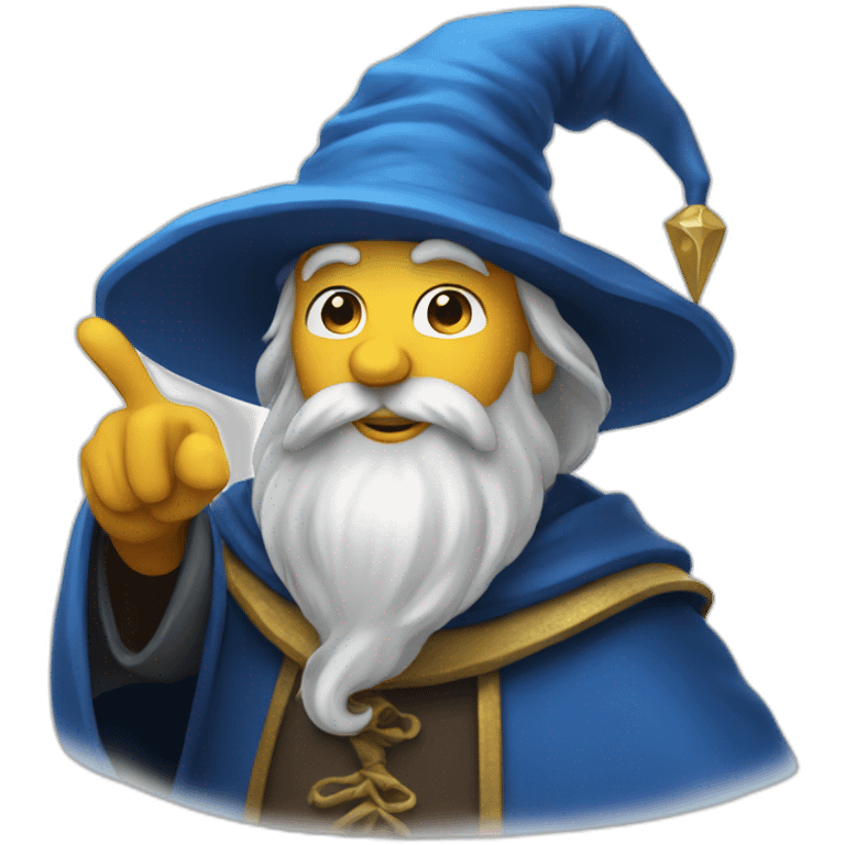 Wizard with a blue hat and the affirmative sign with the right thumb. emoji