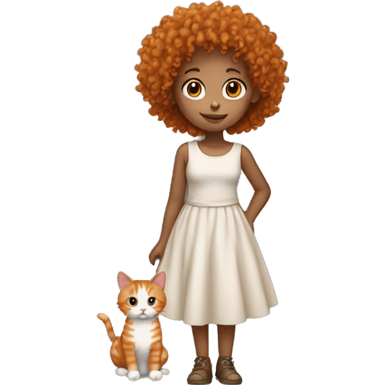 curly haired girl holding her orange streaks cat emoji