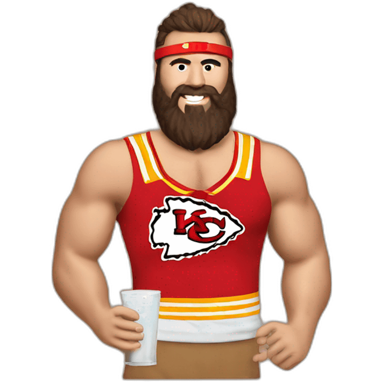 Jason kelce chiefs beanie holding drink no shirt emoji