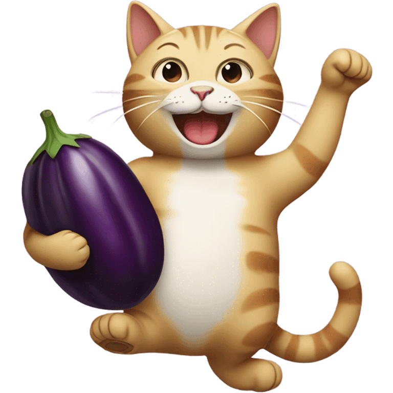 Cat laughing with a egg plant emoji