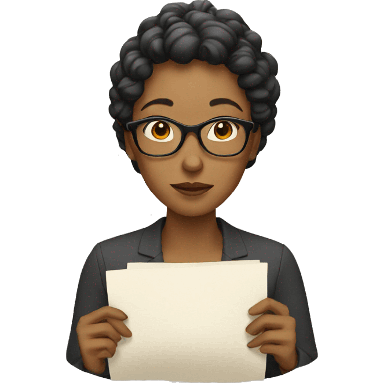 woman with glasses holding paper emoji