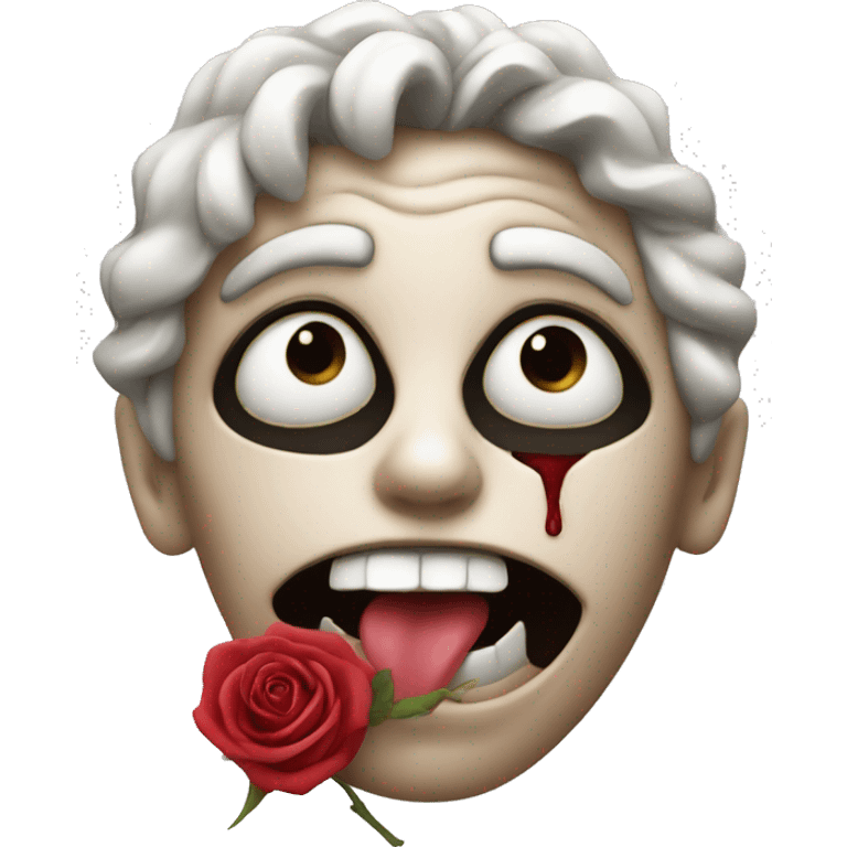 freaky face with rose in mouth emoji