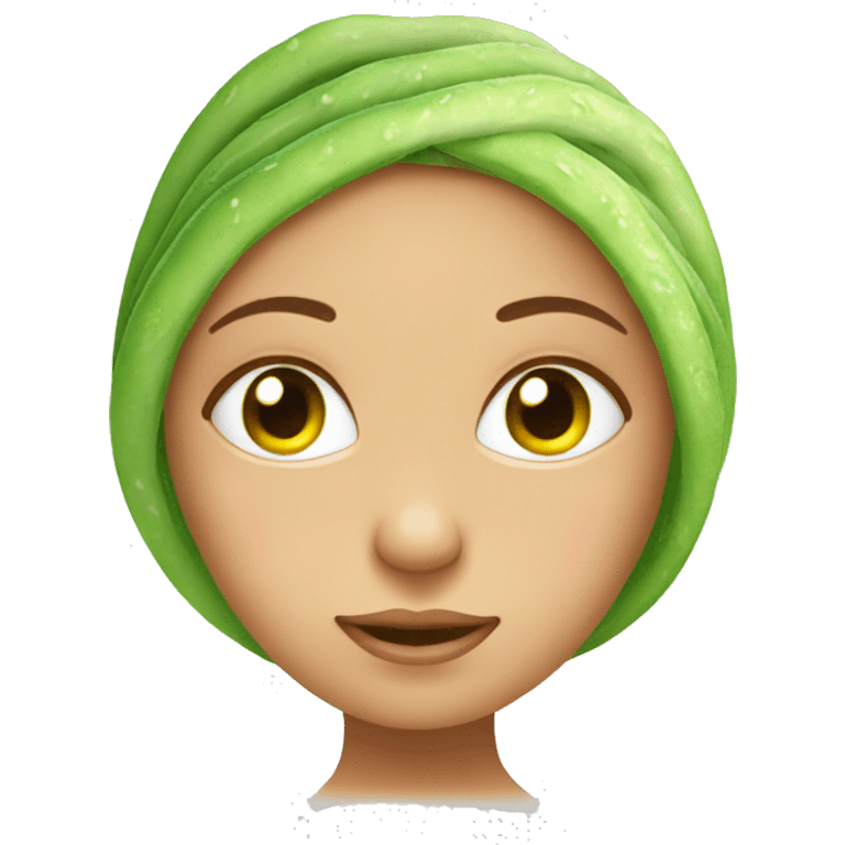 Girl face with cucumbers in her eyes, with a towel on her hair  emoji