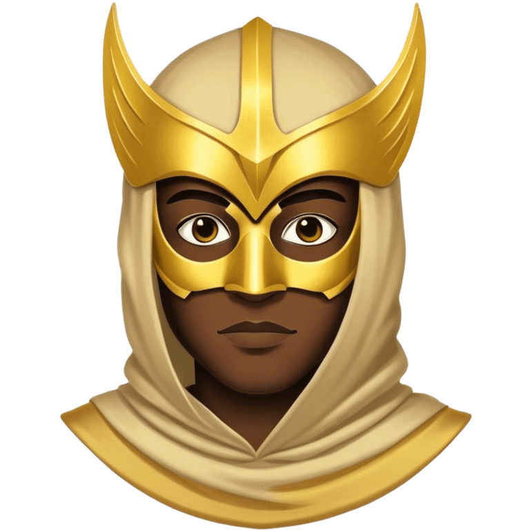  black hoodman with golden  mask emoji