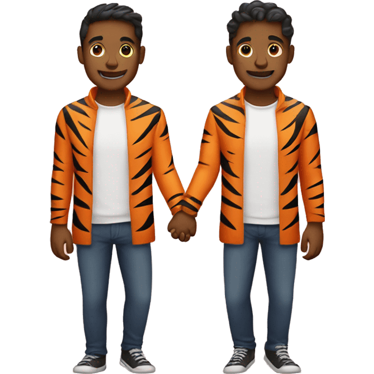 two gay male tigers holding hands emoji