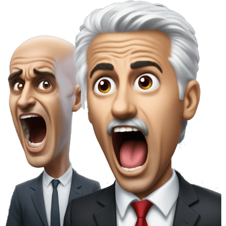 Philippe Poutou screaming on a scared Jordan Bardella emoji