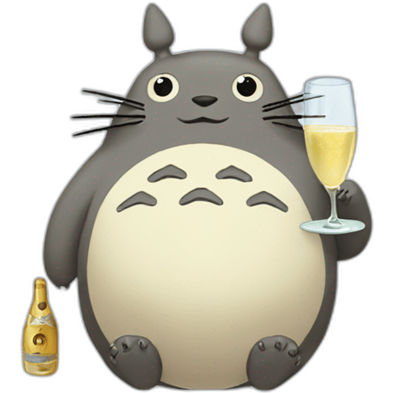 Drunk totoro with a bottle of champagne emoji