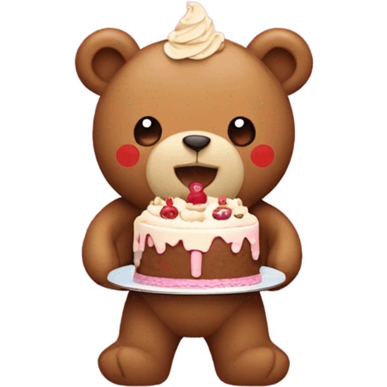 teddy bear with cake around its mouth  emoji