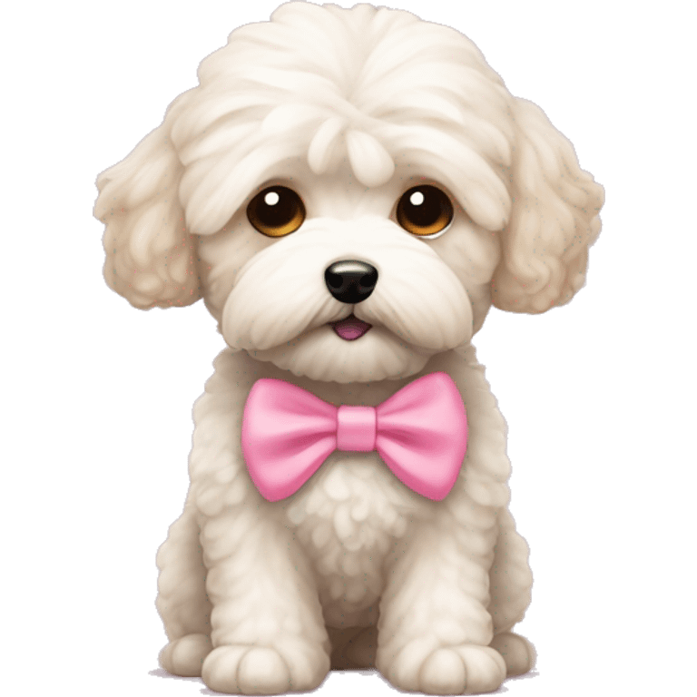 a maltipoo that has a pink nose and has a bow emoji