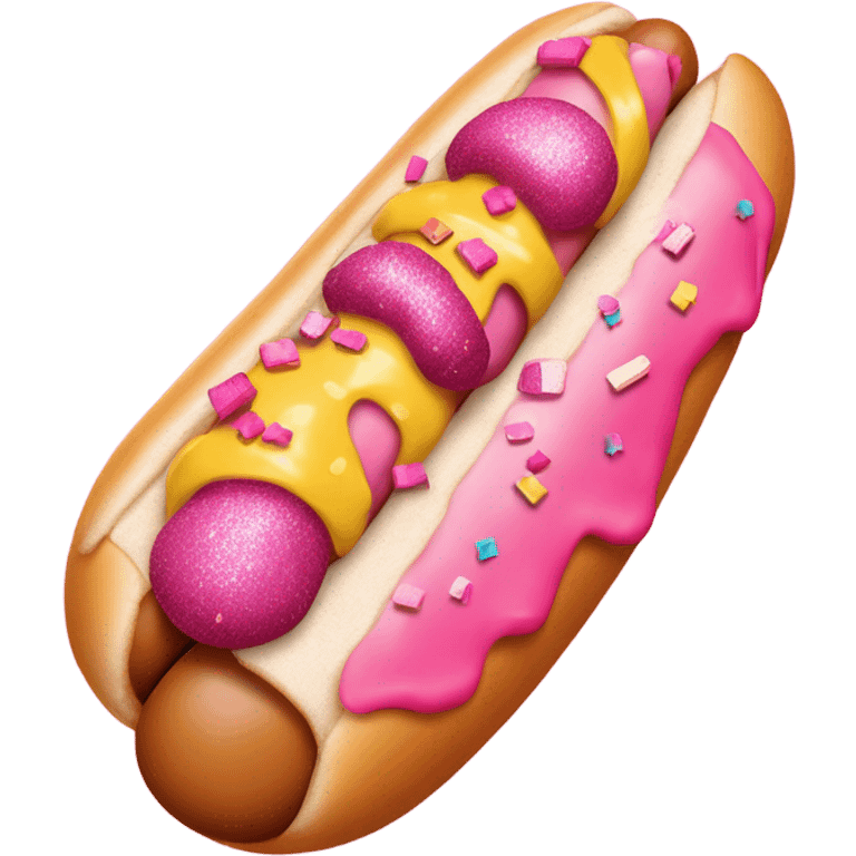 Pink glittery hot dog with pink emoji