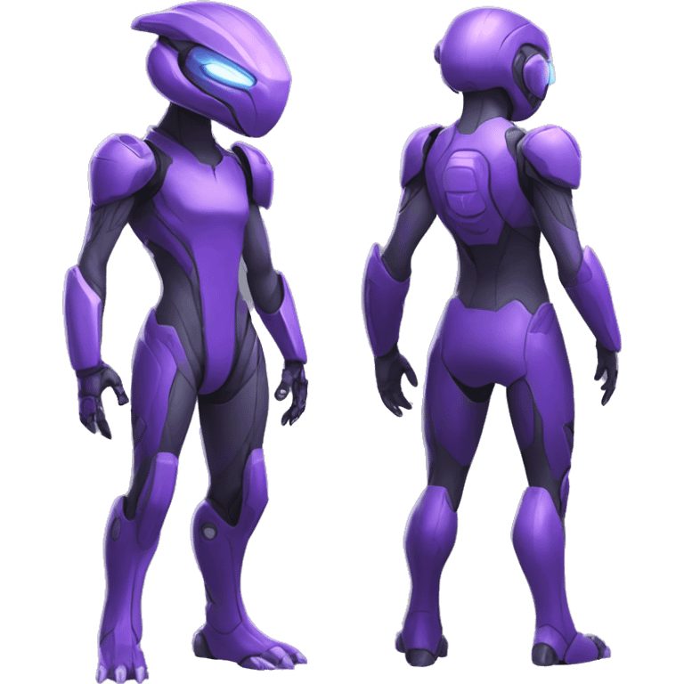 A purple Reptile-Raptor-Genesect-Mewtwo-Fakémon, with a futuristic visor-helmet, wearing a techwear-suit, Full Body emoji