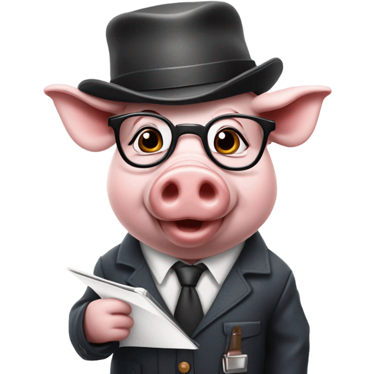 Pig dressed as a reporter emoji