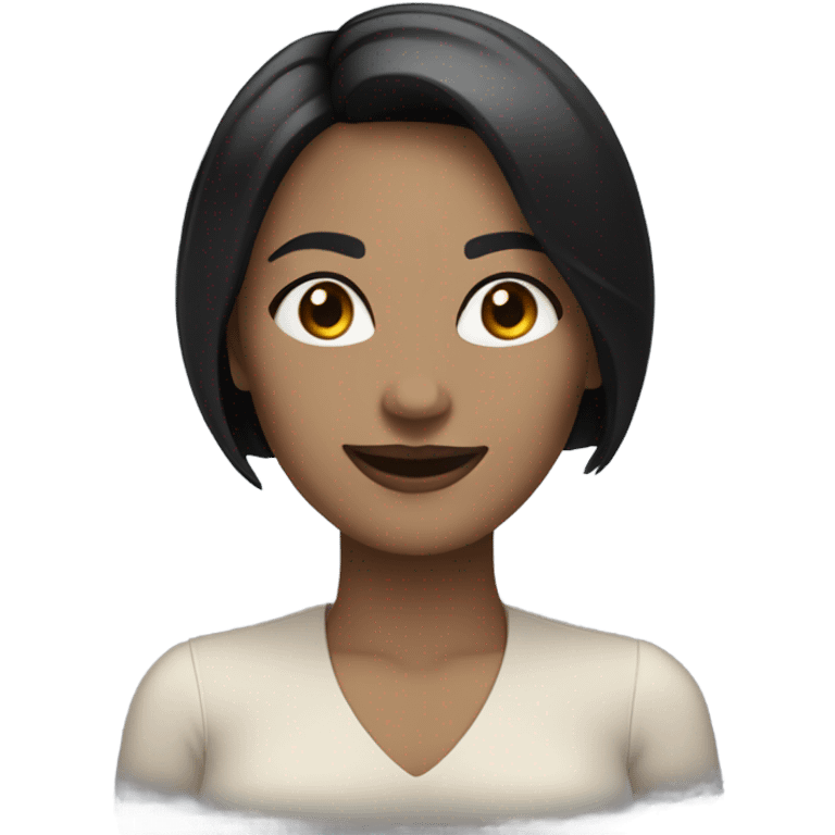 woman with pale, light tone skin with black bob haircut smiling emoji