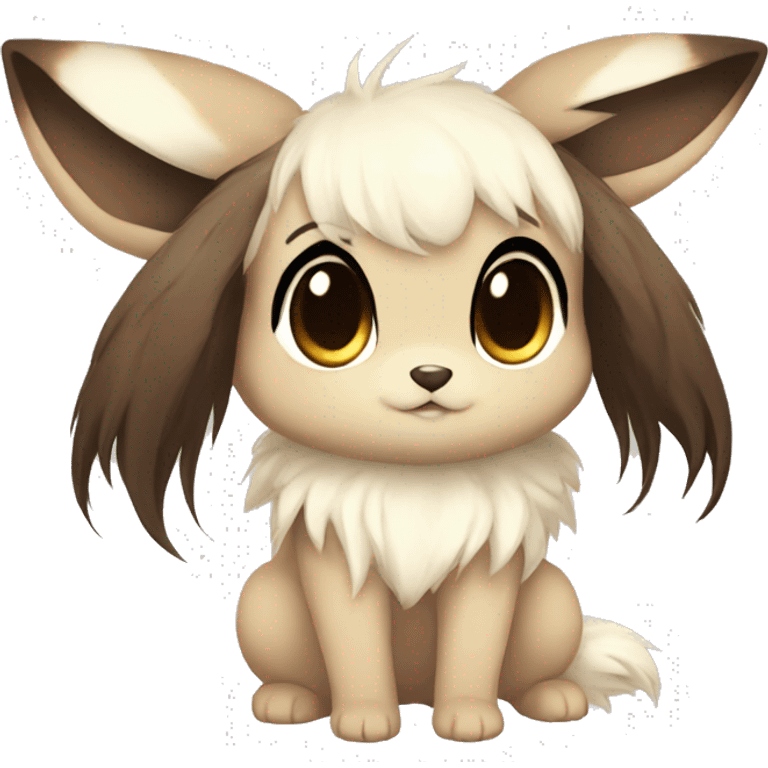 Kawaii Pale Eevee with dark brown long emo hair covering her eyes Full Body emoji