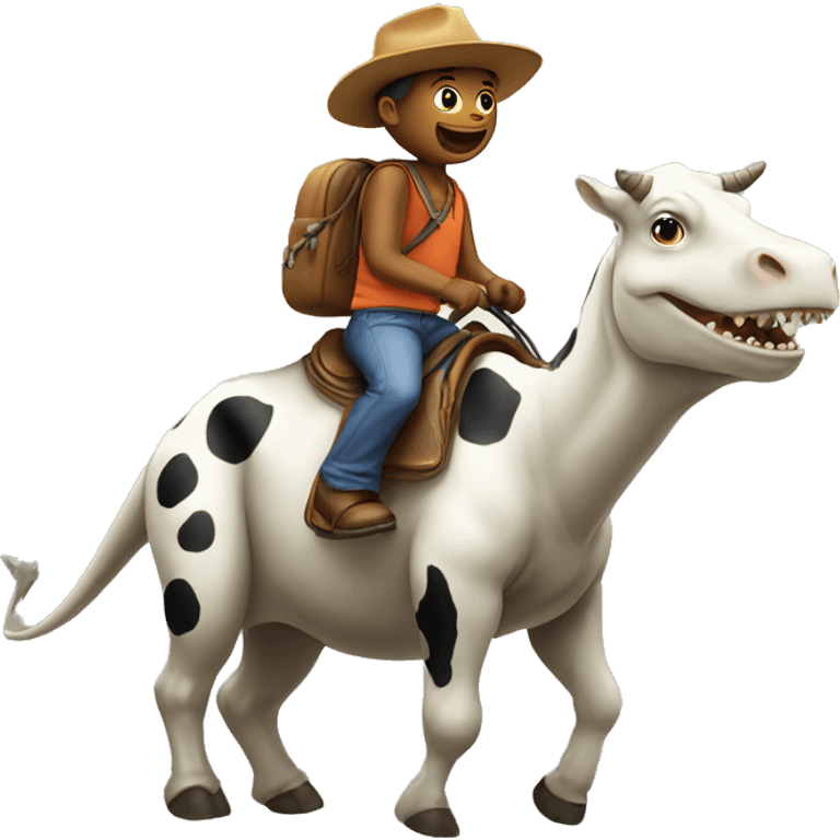 Cow riding a dinosaur  emoji