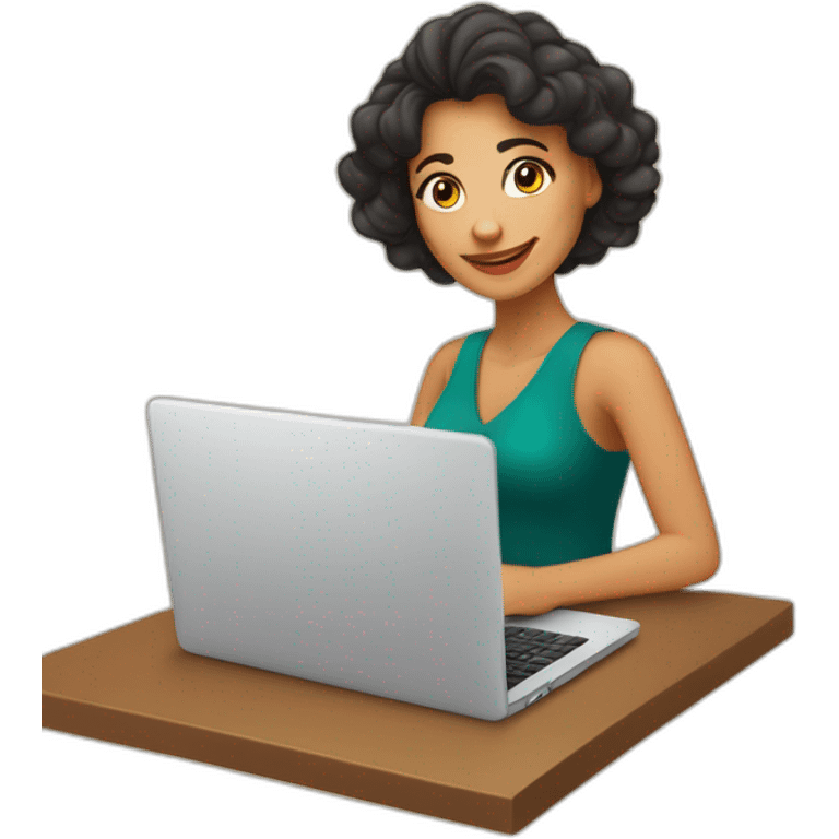 Quiero un emoji de una mujer latina pelo café emprendedora CON SU LAPTOP emoji