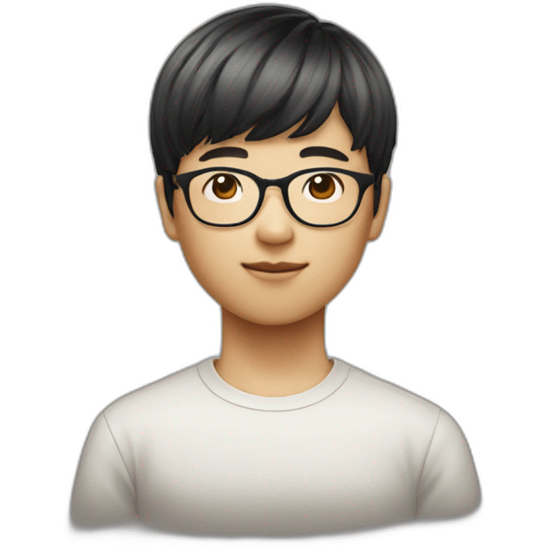 bowlcut hair asianboy with glasses emoji