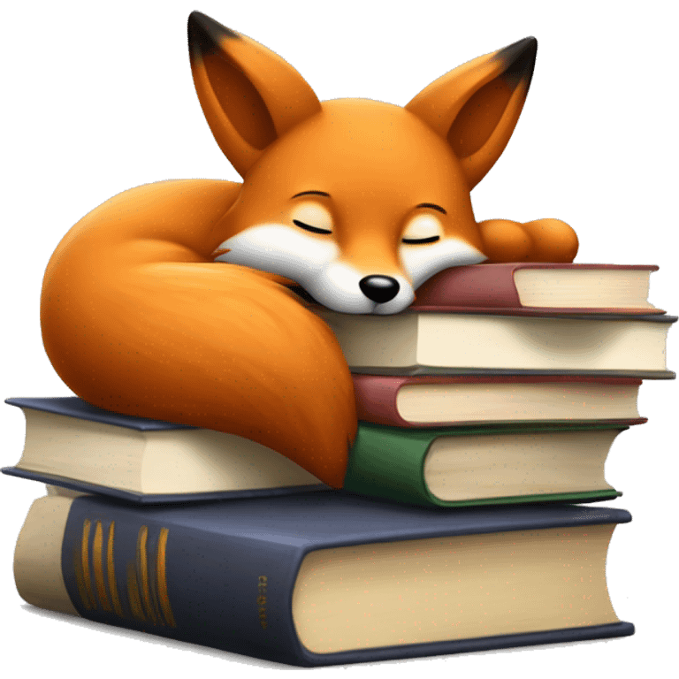 A little fox sleeps surrounded by books. Image weight up to 128 KB emoji