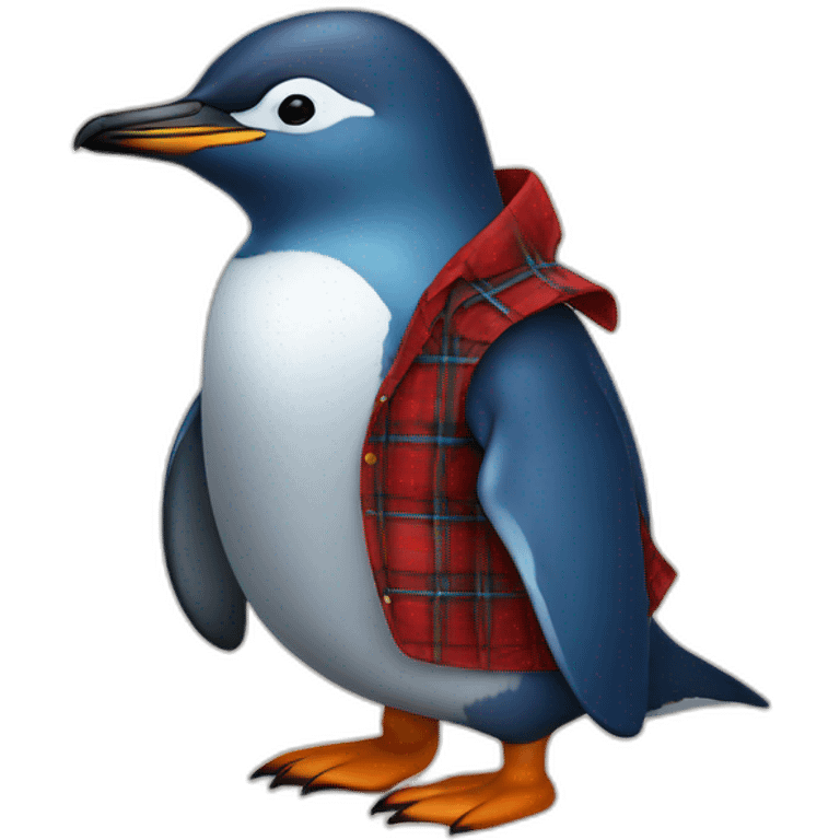 Blue penguin in a red tartan shirt emoji