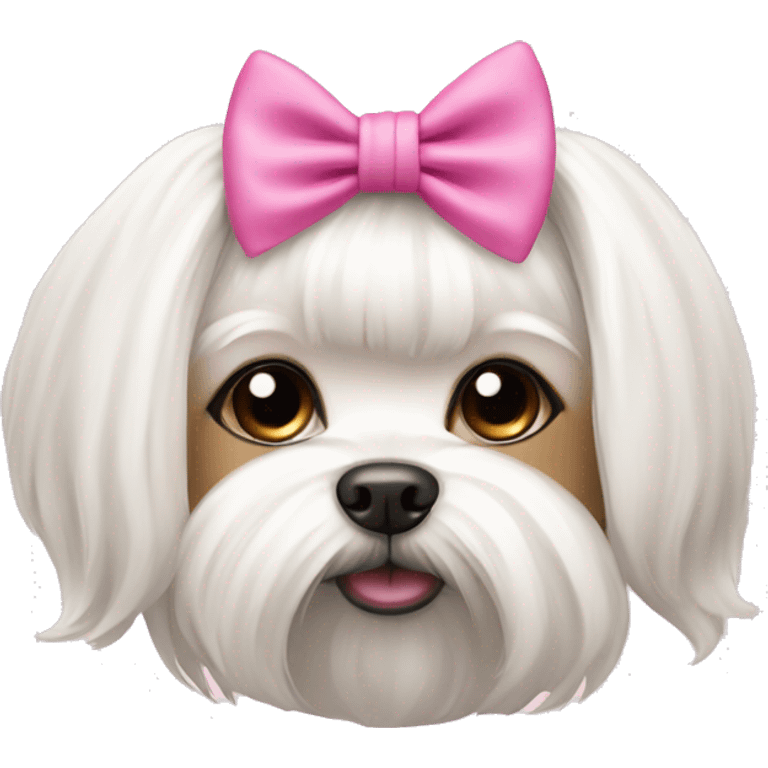 Maltese dog with a pink top knot bow  emoji