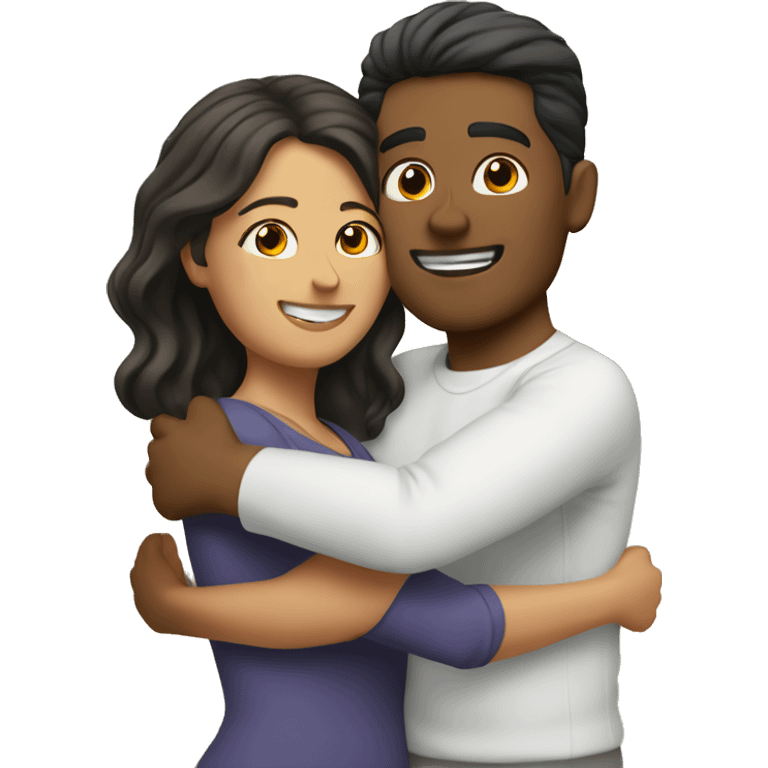 Blond man and hispanic woman hug each other emoji