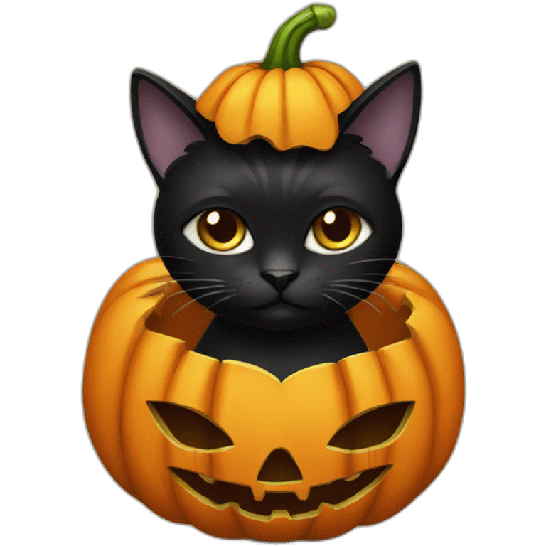 black cat in pumpkin costume emoji