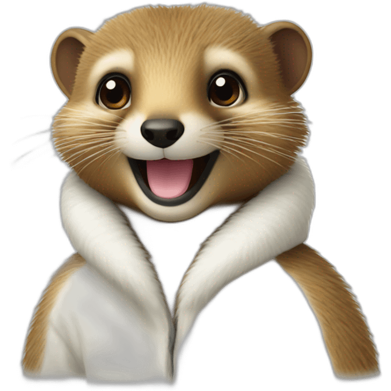 smiling mongoose wearing a fur white coat emoji