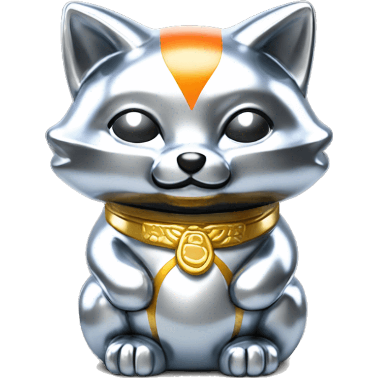 fully chrome fox statue in the form of maneki neko emoji