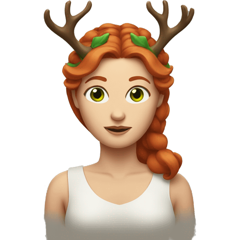 Red hair woman with green eyes, with antlers on her head emoji