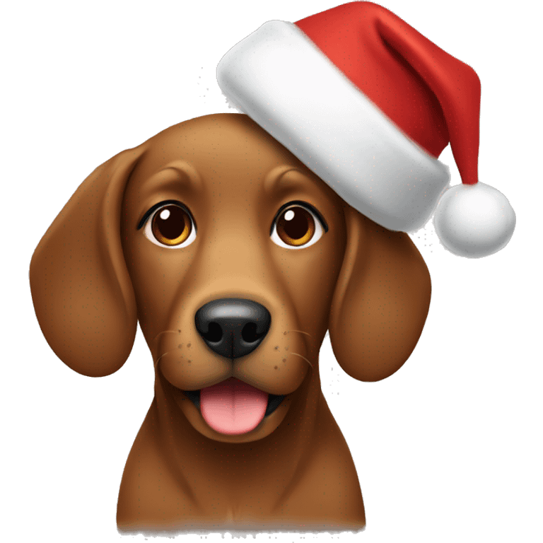 Brown dog with Christmas hat emoji