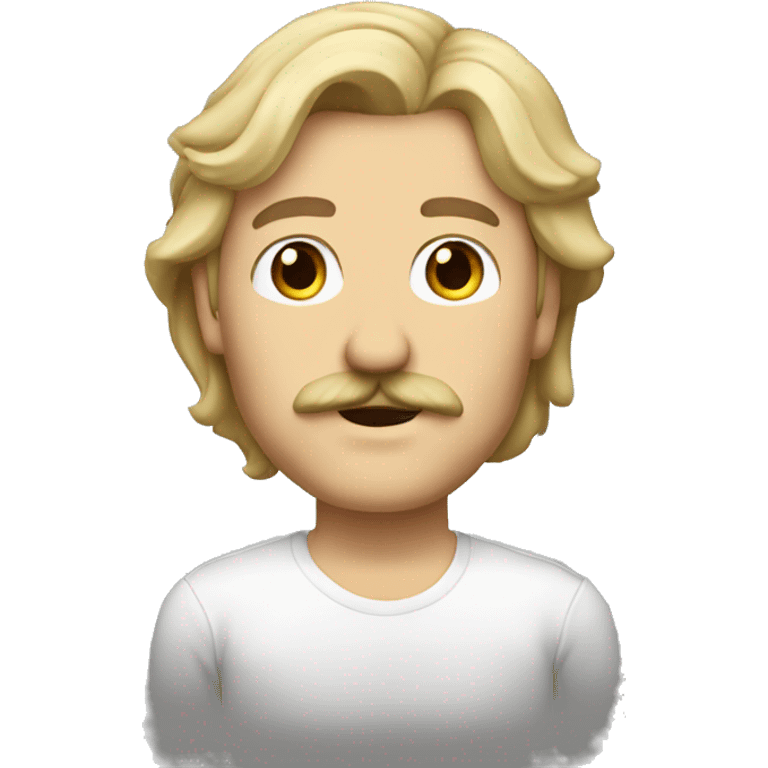 44-year-old blond-haired, brown-eyed man with a mustache and long hair emoji