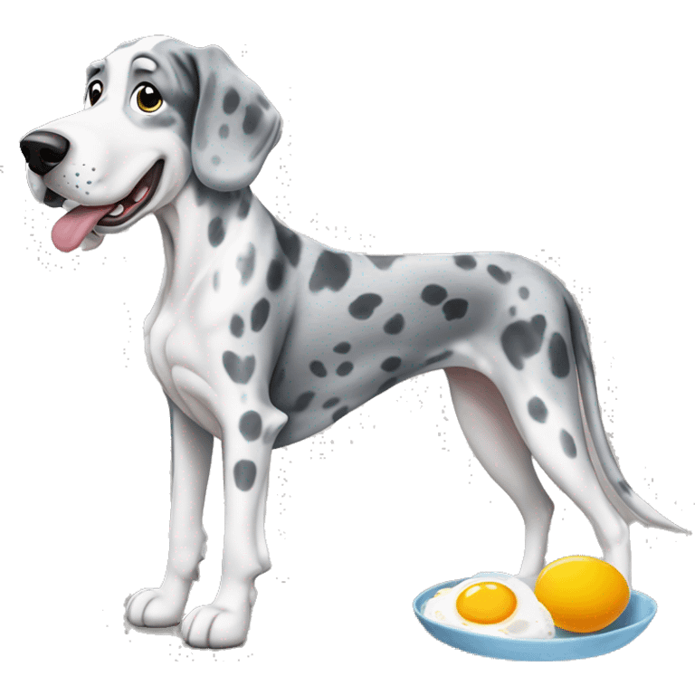 Blue Merle Great Dane eating eggs  emoji