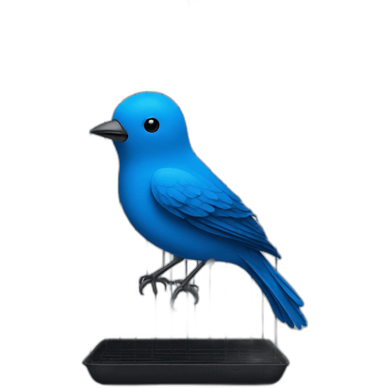 Blue bird in a black cage with white inscription X emoji