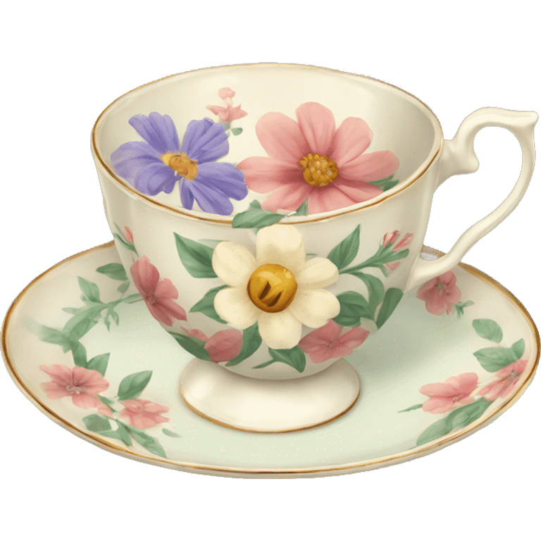 Vintage tea cup with flower design emoji