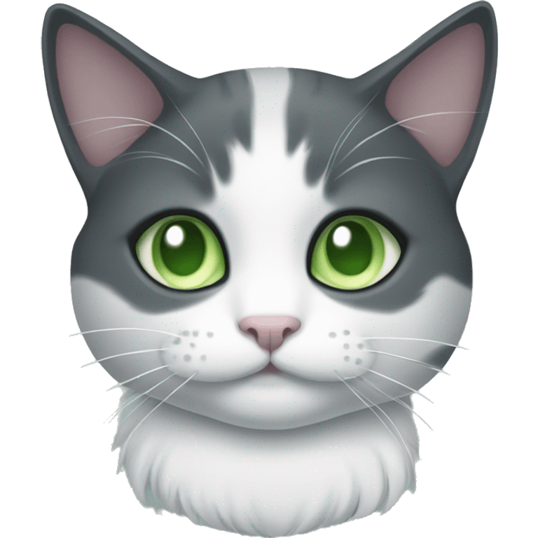 dark grey and white cat with pale green eyes  emoji